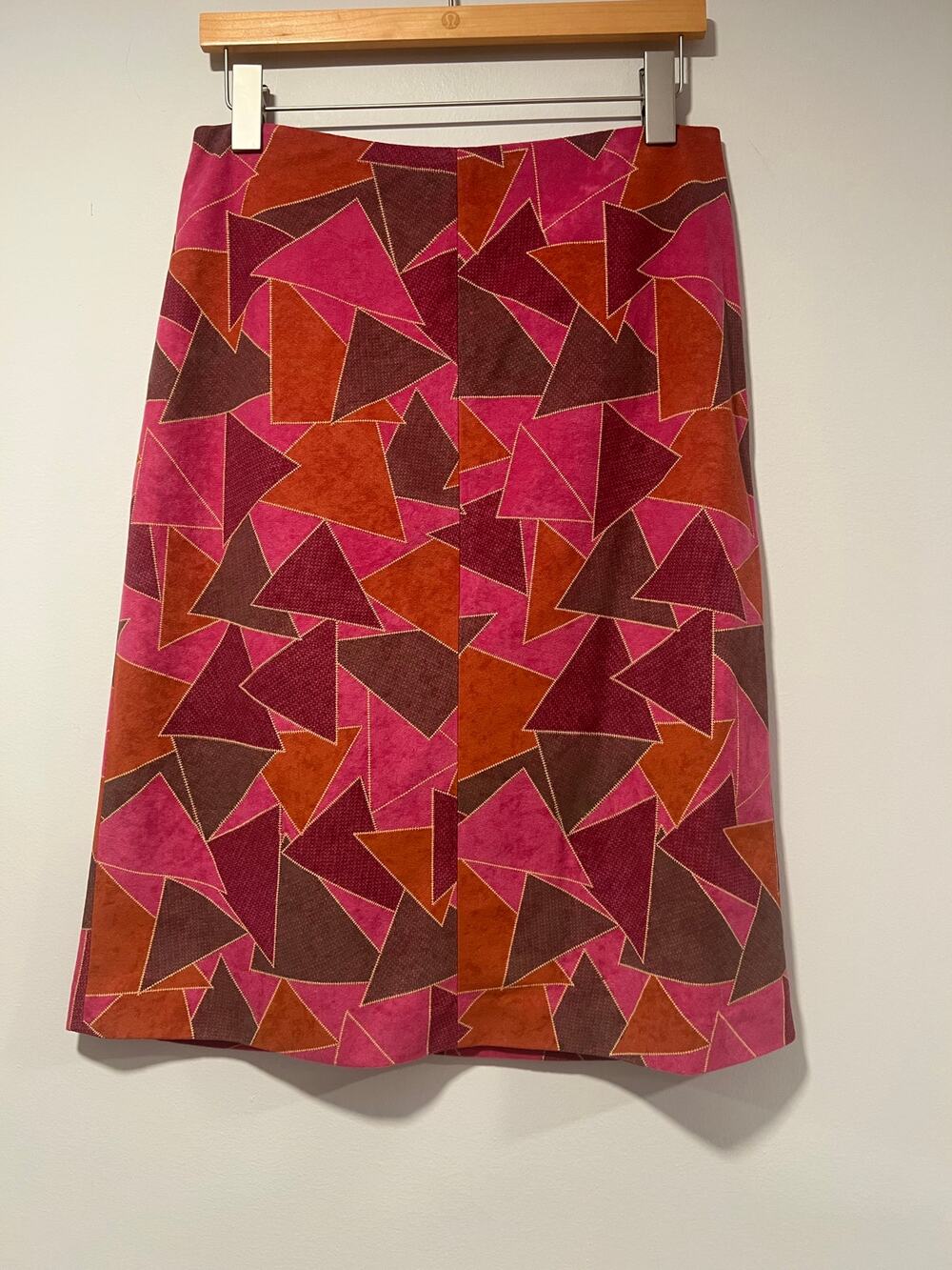Vintage Style Geometric Patchwork Hot Pink & Orange Knee Length Skirt Medium JL
